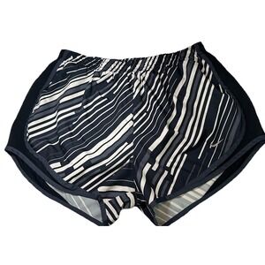 Nike Shorts Women's Large Black Navy Blue Stripes Dri-FIT Running Lined Athletic
